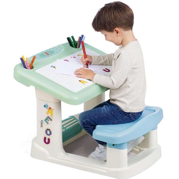 Chicos Pupitre avec banc Activity pour enfants 2 à 5 ans, grande surface de travail 57x72x49 cm