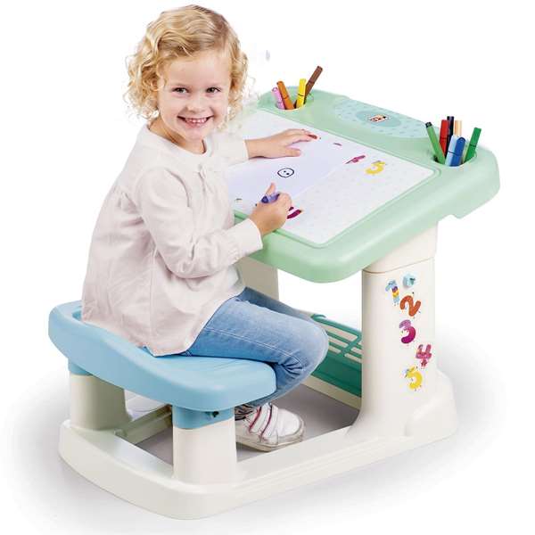 Chicos Pupitre avec banc Activity pour enfants 2 à 5 ans, grande surface de travail 57x72x49 cm