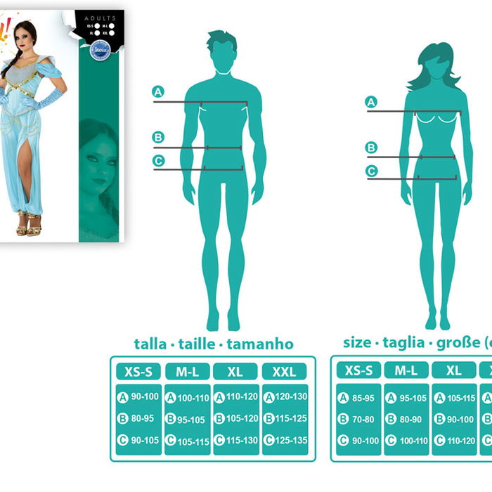 Déguisement Princesse Arabe Femme Adulte XL, Robe de Danse Orientale Bleu Céleste avec Détails Dorés et Gris, Polyester