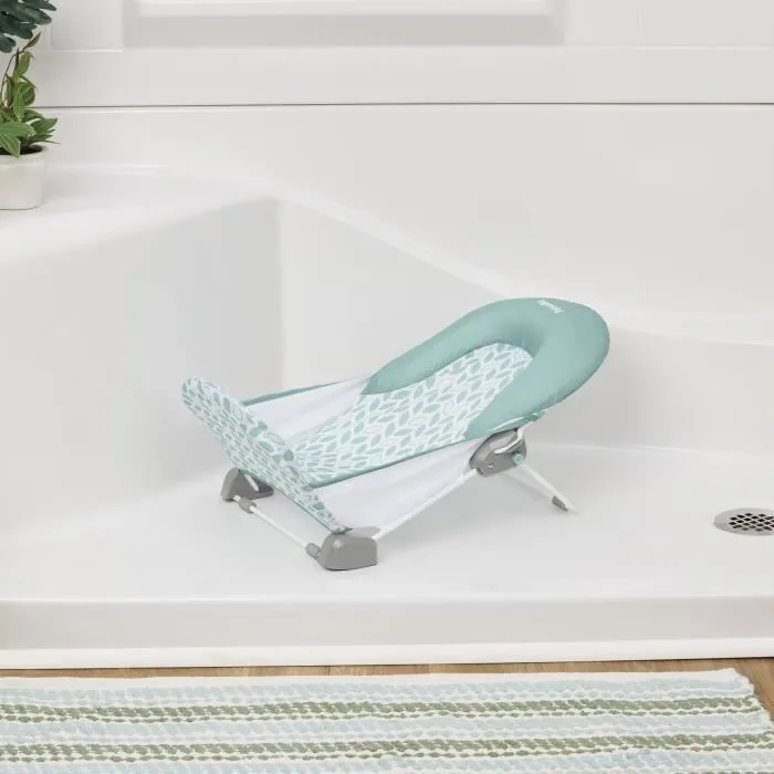 Ingenuity Summer - Transat de bain bébé pliable 2 positions, filet porte-bébé et coussin, pour 0-6 mois (max 9 kg), vert