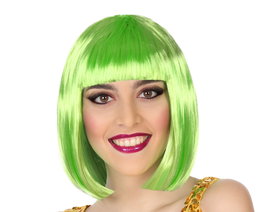 Peluca Courte Lisse Verte Avec Frange de 100 g - Déguisement, Halloween, Carnaval, Événement Scolaire