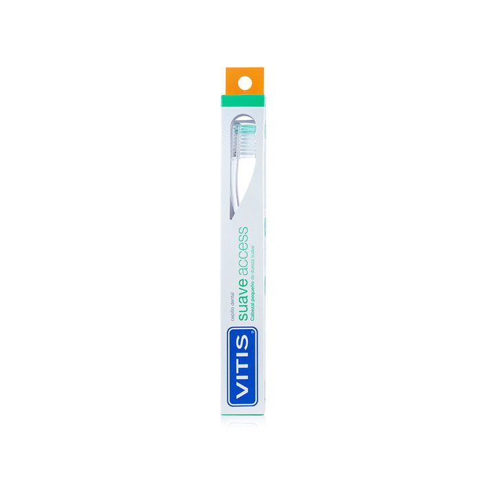 Vitis Brosse à dents souple - Nettoyage efficace du biofilm buccal et plaque dentaire, tête en losange, manche ergonomique