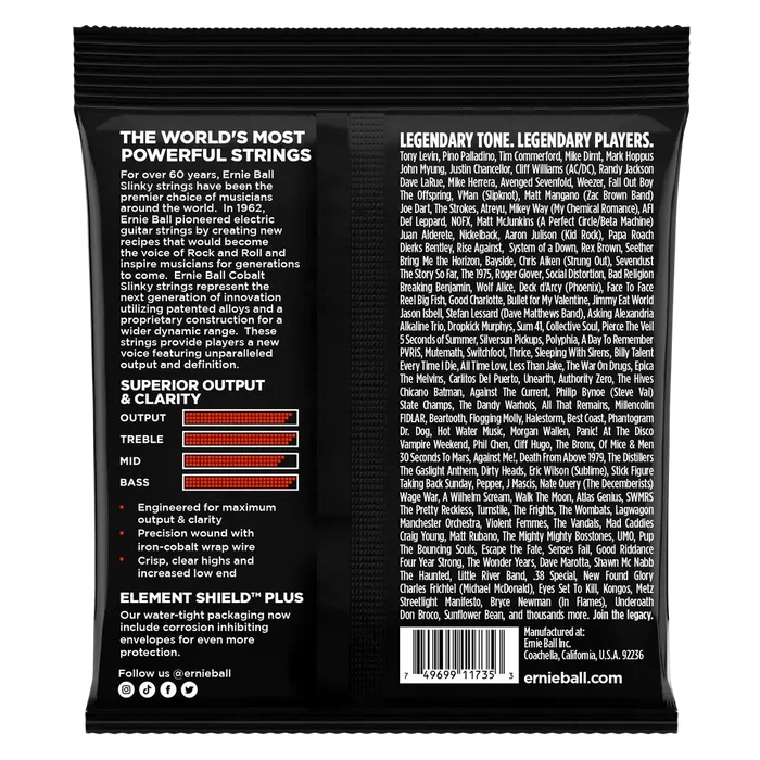 Ernie Ball Cobalt Slinky 6 Cordes Jeu de Cordes pour Guitare Basse Électrique 32-130