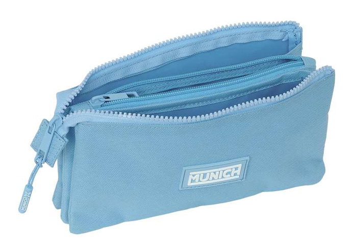 Safta Portatodo Triple Munich Basicos - Trousses scolaires pour enfants, 3 pièces, Bleu, Dimensions : 22 x 12 x 3 cm