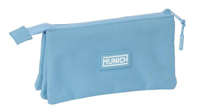 Safta Portatodo Triple Munich Basicos - Trousses scolaires pour enfants, 3 pièces, Bleu, Dimensions : 22 x 12 x 3 cm
