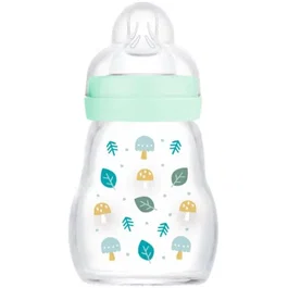 MAM Biberon en verre, 170 ml, bleu, Tétine Débit 1, pour bébés de 0 à 6 mois, verre premium résistant à la chaleur, col large, remplissage facile