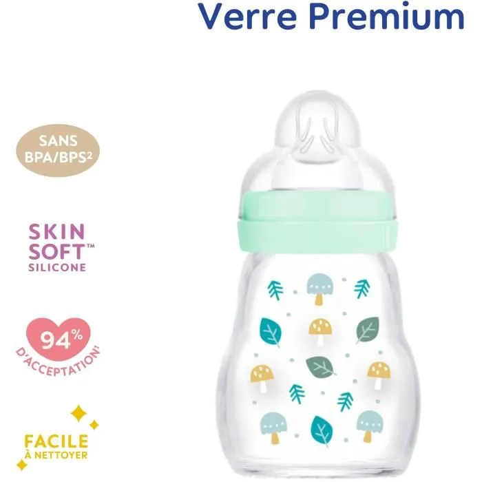 MAM Biberon en verre, 170 ml, bleu, Tétine Débit 1, pour bébés de 0 à 6 mois, verre premium résistant à la chaleur, col large, remplissage facile MAM Biberon en verre, 170 ml, bleu, Tétine Débit 1, pour bébés de 0 à 6 mois, verre premium résistant à la chaleur, col large, remplissage facile