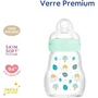 MAM Biberon en verre, 170 ml, bleu, Tétine Débit 1, pour bébés de 0 à 6 mois, verre premium résistant à la chaleur, col large, remplissage facile