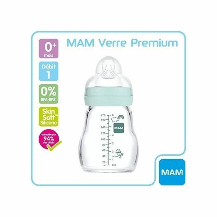 Mam Biberon Verre 170ml Bleu Tétine Débit 1