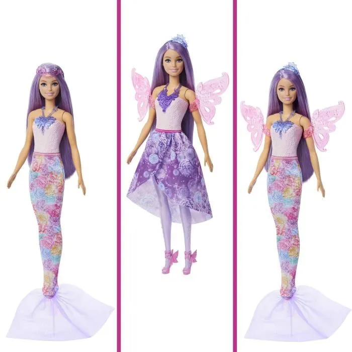 Barbie JCP74 - Poupée Barbie Fantaisie Féerique Transformable 3 en 1 Coffret avec Accessoires, Tenues de Fée, Altesse et Sirène pour Enfants de 3 à 9 ans Barbie JCP74 - Poupée Barbie Fantaisie Féerique Transformable 3 en 1 Coffret avec Accessoires, Tenues de Fée, Altesse et Sirène pour Enfants de 3 à 9 ans