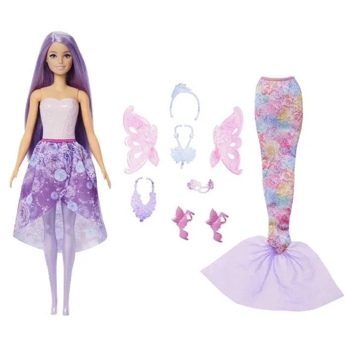 Barbie JCP74 - Poupée Barbie Fantaisie Féerique Transformable 3 en 1 Coffret avec Accessoires, Tenues de Fée, Altesse et Sirène pour Enfants de 3 à 9 ans Barbie JCP74 - Poupée Barbie Fantaisie Féerique Transformable 3 en 1 Coffret avec Accessoires, Tenues de Fée, Altesse et Sirène pour Enfants de 3 à 9 ans