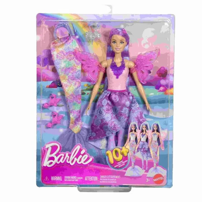 Barbie JCP74 - Poupée Barbie Fantaisie Féerique Transformable 3 en 1 Coffret avec Accessoires, Tenues de Fée, Altesse et Sirène pour Enfants de 3 à 9 ans Barbie JCP74 - Poupée Barbie Fantaisie Féerique Transformable 3 en 1 Coffret avec Accessoires, Tenues de Fée, Altesse et Sirène pour Enfants de 3 à 9 ans