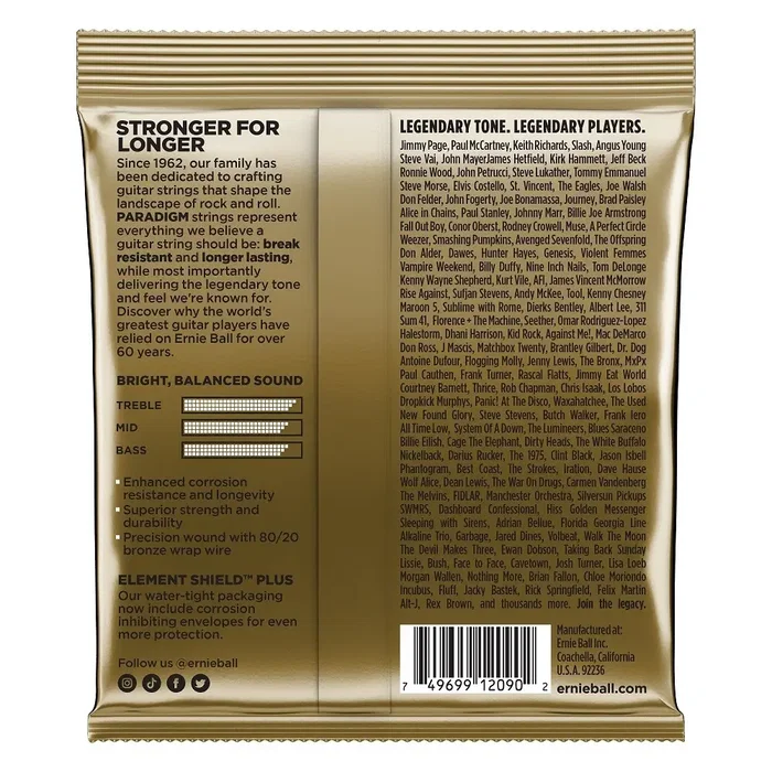 Ernieball Paradigm 80/20 Bronze 10-50 Jeu de cordes acoustique résistant