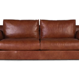 Giner y Colomer - Canapé 3 places en cuir 100% naturel marron, style vintage contemporain - Dimensions : 227 x 95 x 85 cm