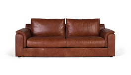 Giner y Colomer - Canapé 3 places en cuir 100% naturel marron, style vintage contemporain - Dimensions : 227 x 95 x 85 cm
