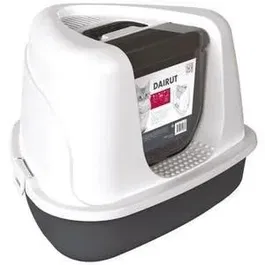 M-Pets Dairut - Maison de toilette pour chat 50x42x36 cm avec bac à litière intégré, filtre et poignée de transport - Noir & Blanc