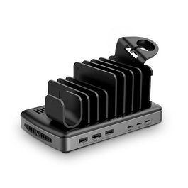 Lindy Station de charge USB 6 ports 160W, 3 ports USB-A et 3 ports USB-C avec PD 3.1 140W, Charge rapide QC 3.0/4.0, AFC, pour smartphone, tablette et PC portable
