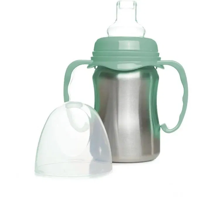 Thermobaby Tasse d'apprentissage en inox 180 ml Vert Cactus avec anses ergonomiques et système anti-fuites sans BPA