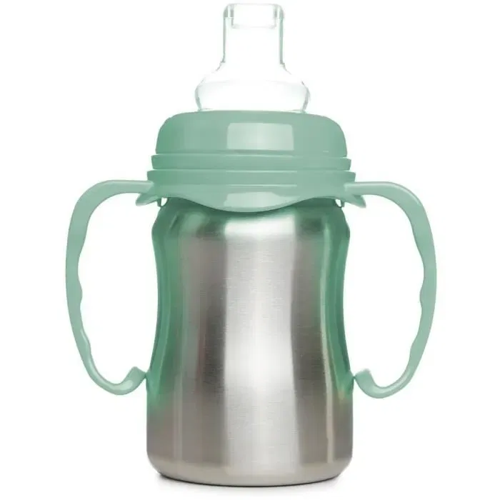 Thermobaby Tasse d'apprentissage en inox 180 ml Vert Cactus avec anses ergonomiques et système anti-fuites sans BPA