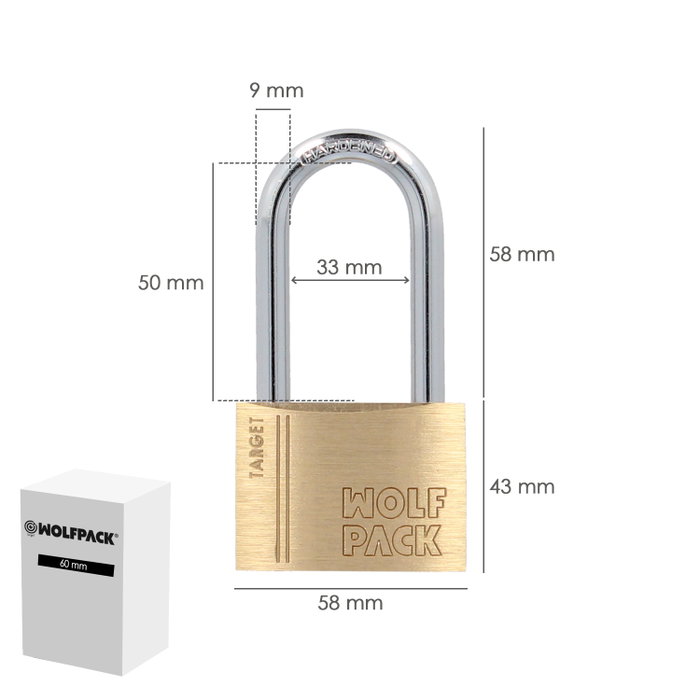 WOLFPACK LINEA PROFESIONAL Cadenas en laiton avec anse longue 60 mm Série Target