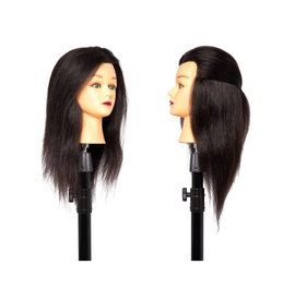 Bifull Tête de mannequin femme avec cheveux noirs 30% yak et 70% humain, 40-45 cm