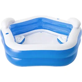 Bestway Piscine gonflable pentagonale Family Fun - Pour toute la famille, 2 anneaux, 2 coussins et porte-gobelets - 575L