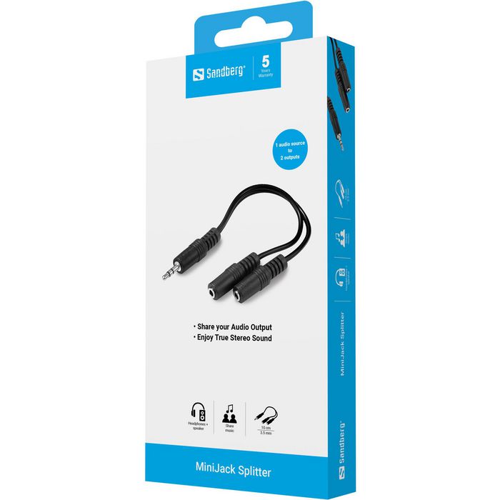 Sandberg MiniJack Splitter 1- to 2 Noir
