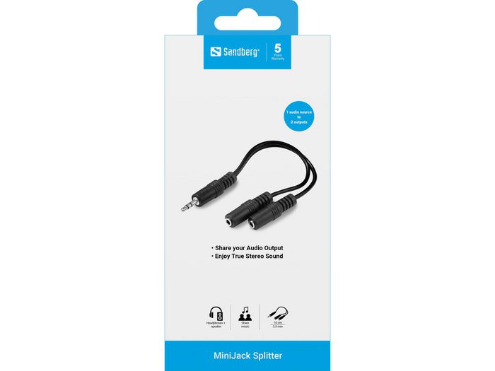 Sandberg MiniJack Splitter 1- to 2 Noir