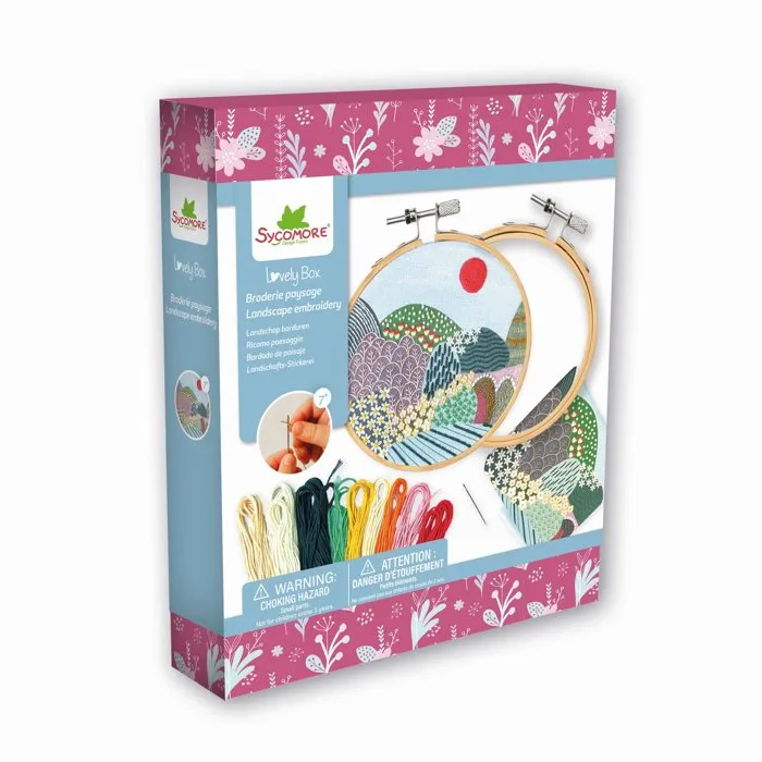 Sycomore Kit broderie créative Lovely Box Broderie Paysage avec cercle à broder et fils coton Sycomore Kit broderie créative Lovely Box Broderie Paysage avec cercle à broder et fils coton