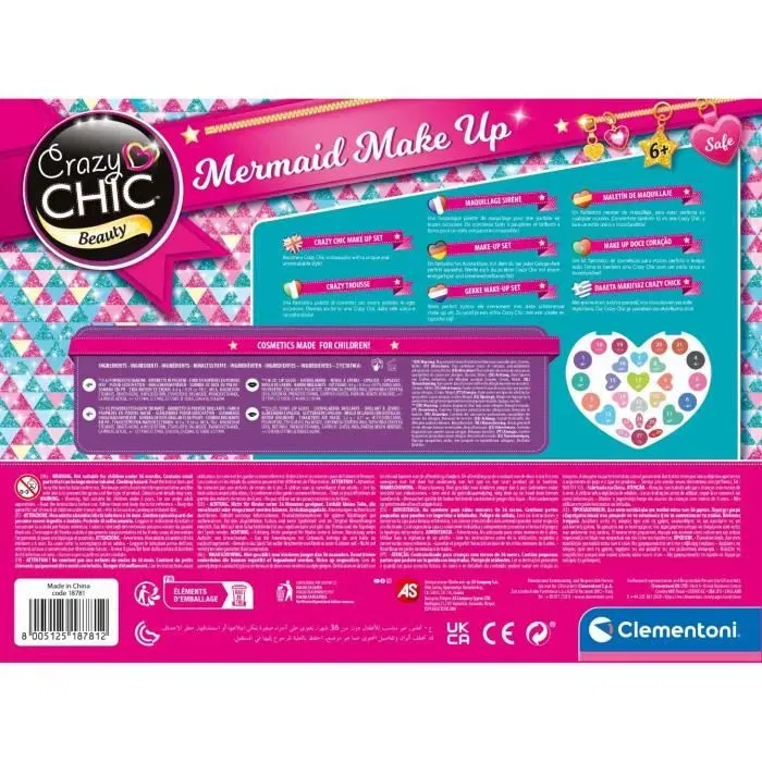 Clementoni Crazy Chic - Palette de Maquillage Sirène avec Fards à Paupières, Brillant à Lèvres et Applicateurs - Maquillage Enfant Dès 6 Ans