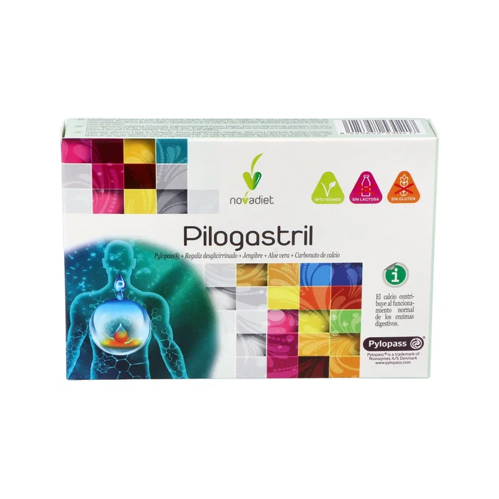 Novadiet Pilogastril 30 comprimés à mâcher - Complément alimentaire pour H.pylori avec calcium, réglisse et aloe vera Novadiet Pilogastril 30 comprimés à mâcher - Complément alimentaire pour H.pylori avec calcium, réglisse et aloe vera