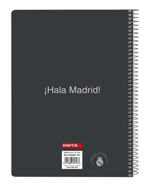 Safta Carnet A5 80 pages couverture rigide motif équipe Real Madrid 2025/2026 - 15.5x22x1 cm