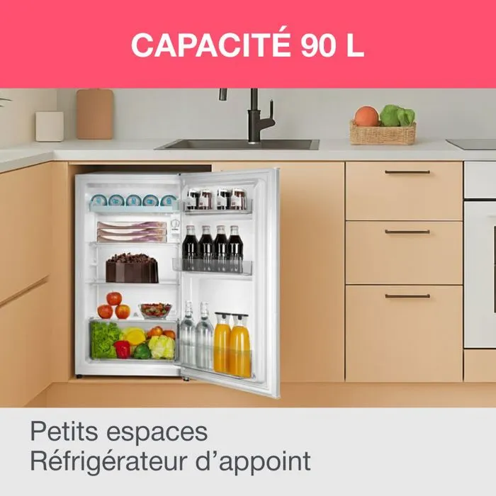 Oceanic Réfrigérateur Table Top 90L, 37dB, Classe Énergétique E, Blanc, Dimensions: 44.5x47.5x85 cm