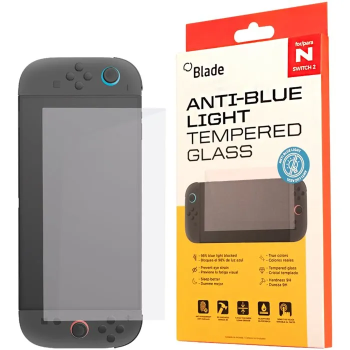 Just For Games - Verre trempé anti-lumière bleue pour Nintendo Switch 2 - Protection écran contre les rayures et les chocs