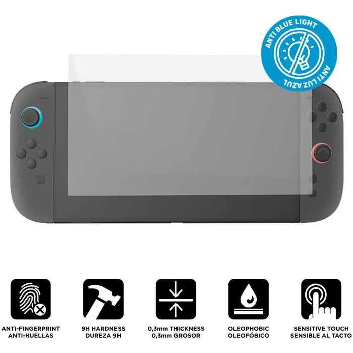 Just For Games - Verre trempé anti-lumière bleue pour Nintendo Switch 2 - Protection écran contre les rayures et les chocs