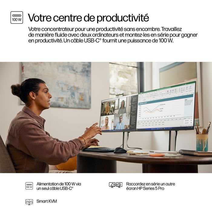 HP Series 5 Pro 27 pouces Moniteur de conférence QHD USB-C Noir