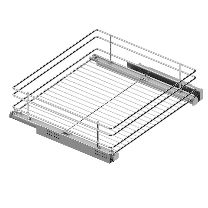 MENAGE CONFORT Bandeau tiroir coulissant M300 H120 - Chrome - Capacité 30 kg - Guide caché - Extraction totale - Pour cuisine modulaire 500