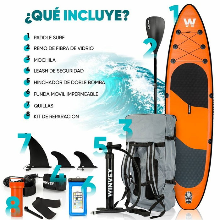 Planche de Paddle Surf Gonflable avec Accessoires Winvey SUP-O Orange Planche de Paddle Surf Gonflable avec Accessoires Winvey SUP-O Orange