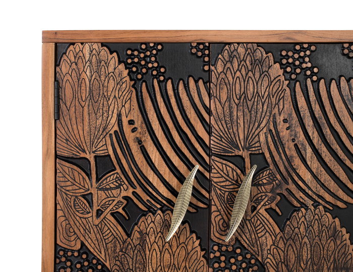 GINER Y COLOMER - Buffet en Acacia Massif et Métal, 4 Portes et 3 Tiroirs, Couleur Naturel et Noir, Dimensions 175x45x81 cm