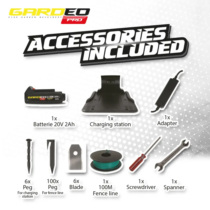 Gardeo Robot Tondeuse GRO20V20WIFI-2A 20V 800 m² Programmable Wifi pour Jardin