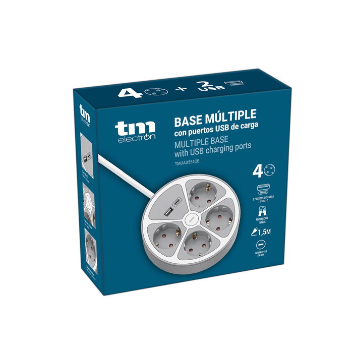 Rallonge 3 prises Schuko avec interrupteur TM Electron TMUAD554CB Blanc Gris 3680 W 30 W (1,5 m)