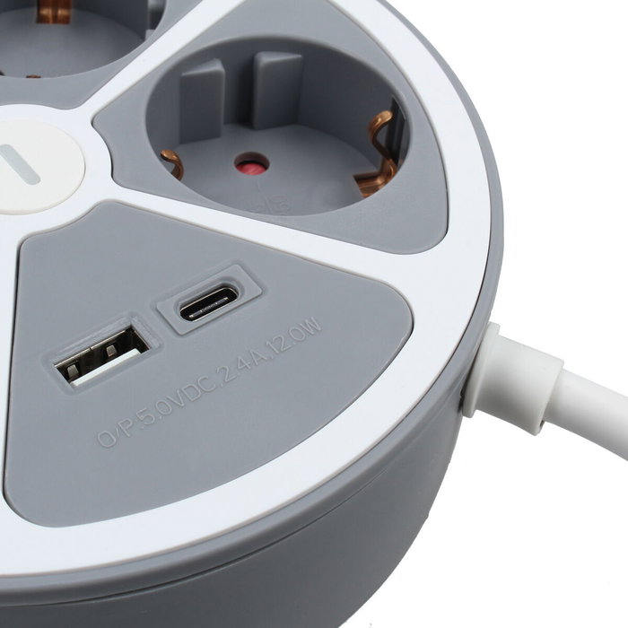 Rallonge 3 prises Schuko avec interrupteur TM Electron TMUAD554CB Blanc Gris 3680 W 30 W (1,5 m)