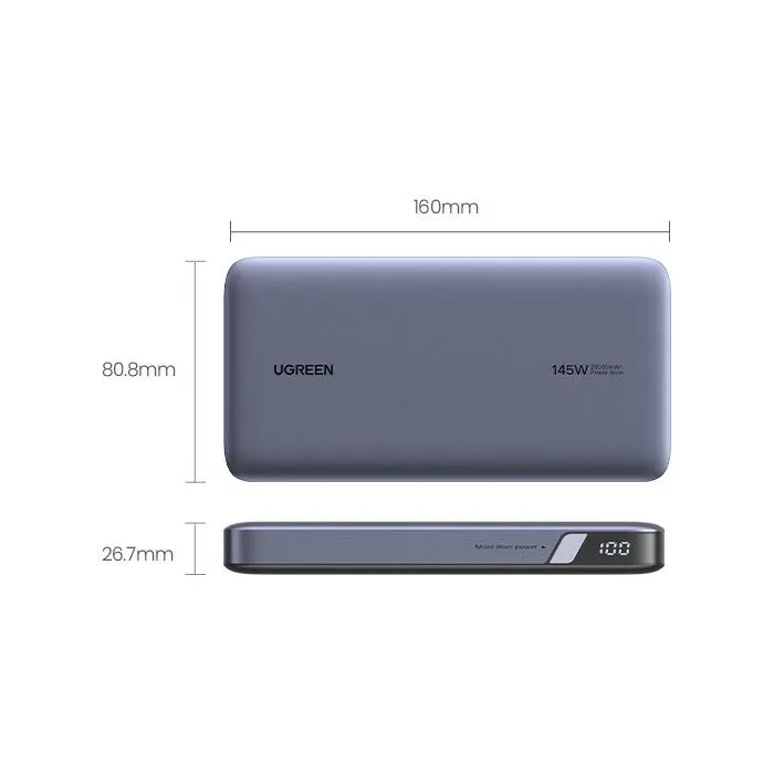 Ugreen Power Bank 25000mAh 145W USB-C Power Delivery - Batterie Externe de Secours Portable Gris pour Ordinateur Portable et Smartphone - PD3.0