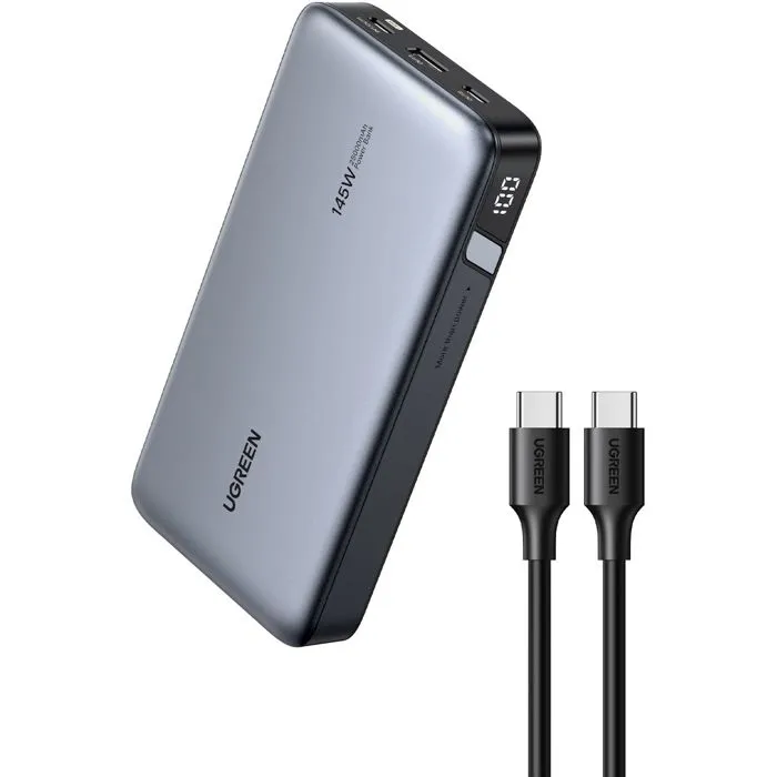 Ugreen Power Bank 25000mAh 145W USB-C Power Delivery - Batterie Externe de Secours Portable Gris pour Ordinateur Portable et Smartphone - PD3.0