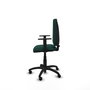 Chaise de bureau Aýna avec mécanisme de contact permanent de base, rembourrée en simili cuir vert bouteille. Équipée d'une base en polyamide noir, d'accoudoirs 1D et de roulettes pour parquet.