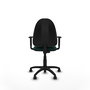 Chaise de bureau Aýna avec mécanisme de contact permanent de base, rembourrée en simili cuir vert bouteille. Équipée d'une base en polyamide noir, d'accoudoirs 1D et de roulettes pour parquet.