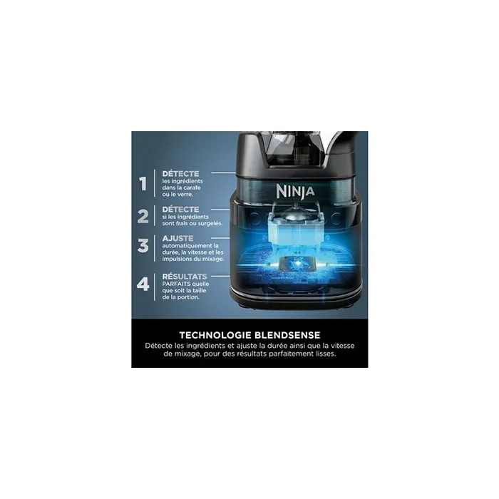 Ninja TB401EU Blender 3-en-1 Detect Power - Blender haute performance avec technologie de détection intelligente - Robot cuiseur - 1200W - Carafe 2L et bol 700ml - Noir