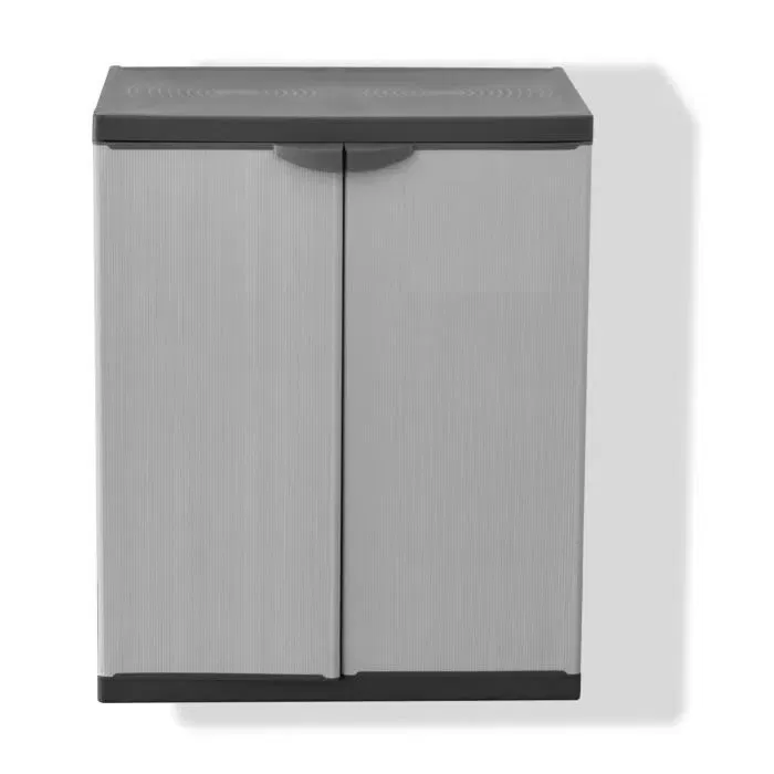 TOOD Armoire basse de rangement en résine avec 1 tablette et 2 portes cadenassables, 68x39.5x85 cm, usage intérieur/extérieur