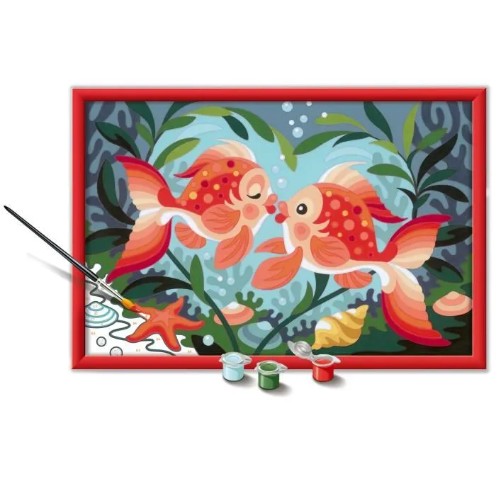 Ravensburger - CreArt Kids Kit Peinture par Numéros 'Bisous de Poissons' 31x21cm, avec Cadre, Pinceau et Peintures, À Partir de 7 Ans, Réf. 25853