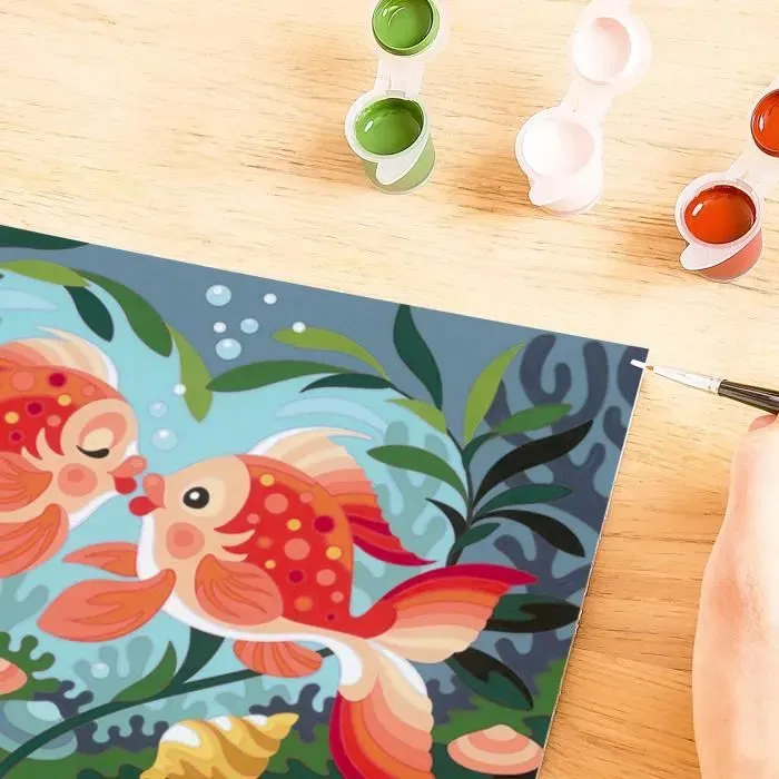 Ravensburger - CreArt Kids Kit Peinture par Numéros 'Bisous de Poissons' 31x21cm, avec Cadre, Pinceau et Peintures, À Partir de 7 Ans, Réf. 25853